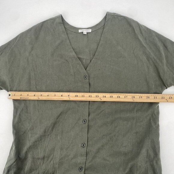 VETTA Size XS Olive Green Tencel Button Front Tunic Top Made In USA Pockets - Picture 11 of 13